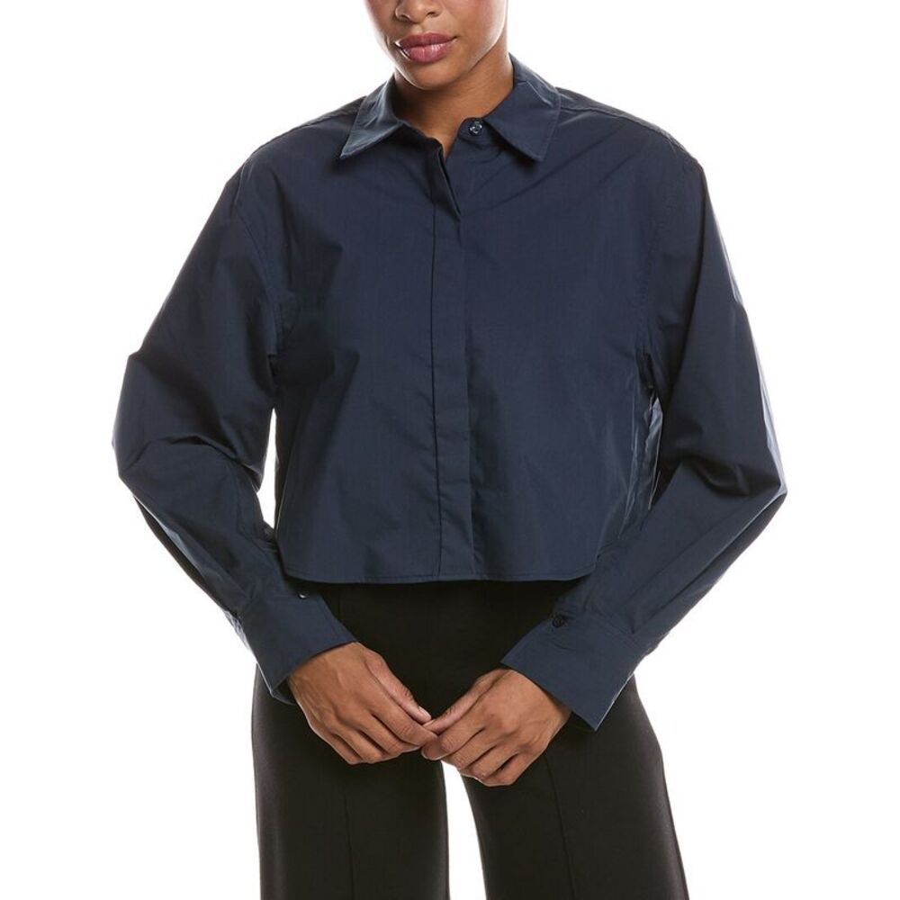 Simkhai Womens  Renata Cropped Button Down Shirt, Navy